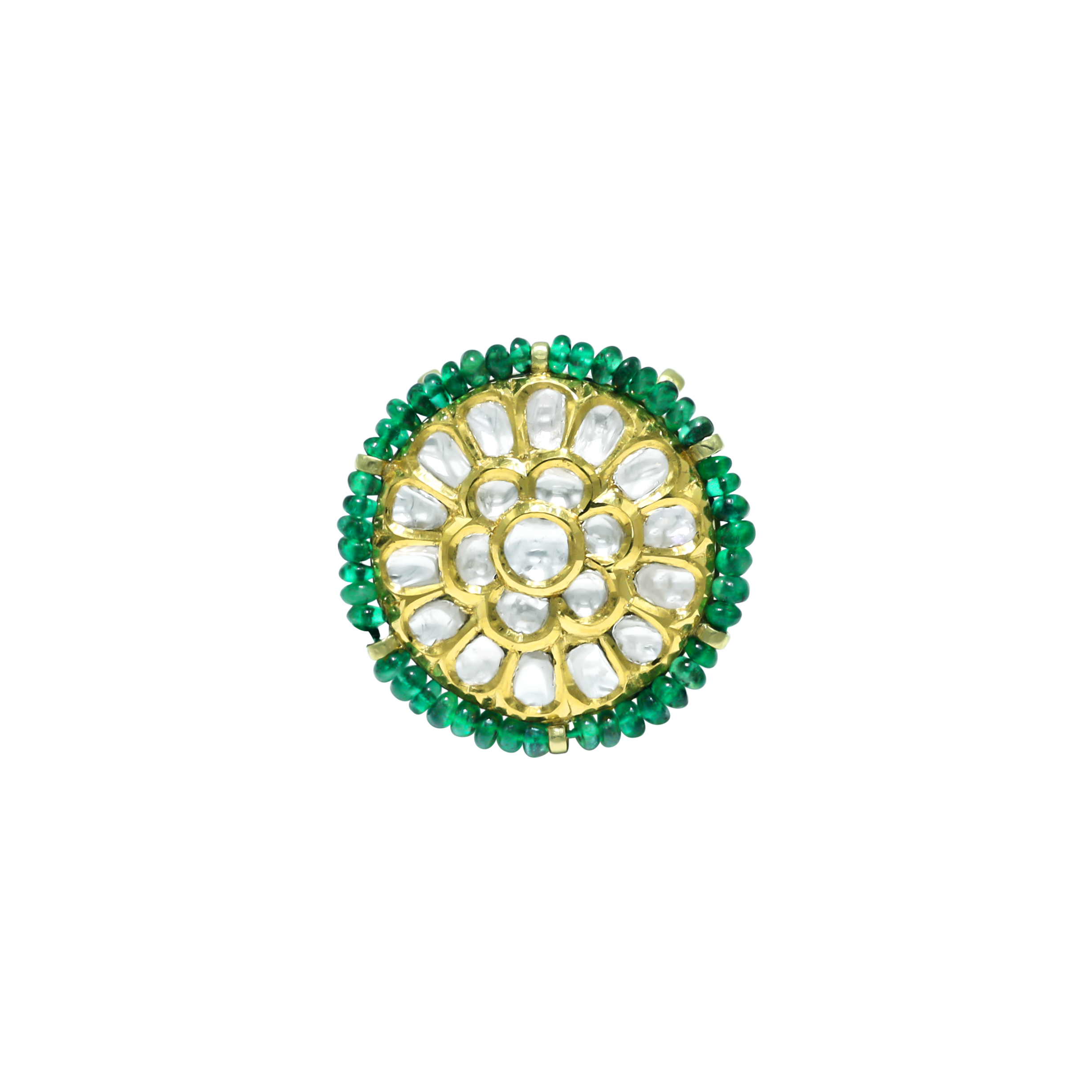 Gold Polki Borla with Emerald Bead Halo and Cluster Design